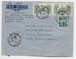 IRIS 1FR ALGERIE +15FR PAIRE LETTRE AVION ALGER RP 3.7.1946 POUR USA - 1939-44 Iris