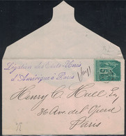 SAGE - JOUR DE L'AN - CHIFFRE 34 - 5c VERT DEFECTUEUX - ENVELOPPE DE LA LEGATION DES ETATS-UNIS D'AMERIQUE A PARIS - AV - 1877-1920: Periodo Semi Moderno