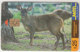 URUGUAY - Guazú-birá (Deer), TC 091a, Chip:GEM5 (Red), 25 $ , Tirage 200.000, Used - Uruguay