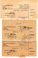 Romania, 1943, Lot Of 3 Vintage Bills / Receipts - Romanian Telephone Company, Calarasi - Revenue Stamps