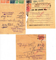 Romania, 1940's, Lot Of 3 Vintage Bills / Receipts - Revenue / Fiscal Stamps / Cinderellas - Fiscale Zegels