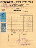 Romania, 1938, Vintage Invoice / Receipt, Brasov - Revenue / Fiscal Stamps / Cinderellas - Fiscales