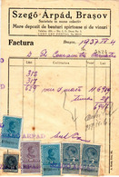 Romania, 1937, Vintage Invoice / Receipt, Brasov - Revenue / Fiscal Stamps / Cinderellas - Revenue Stamps