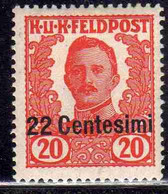 AUSTRIAN OCCUPATION OCCUPAZIONE AUSTRIACA 1918 EMPEROR IMPERATORE CARL CARLO I NON EMESSI NOT ISSUE CENT. 22c Su 20h MH - Occ. Autrichienne