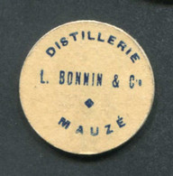 Jeton-carton De Nécessité (ou Jeu ?) "Distillerie L. Bonnin & Cie à Mauzé (Deux-Sèvres) Près De Niort - Monétaires / De Nécessité