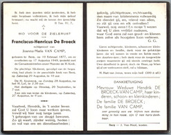 Bidprentje Berg - De Broeck Franciscus Henricus (1877-1949) - Images Religieuses