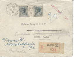 1932- Enveloppe RECC. Affr. Paire Avec Pont N°  90 De Monaco Pour Monaco Puis Redirigée Sur L'Autriche - Covers & Documents