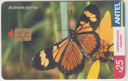 URUGUAY - Actinote Pyrrha (Butterfly), TC 291a, Chip:GEM5 (Red), 25 $ , Tirage 200.000, Used - Uruguay