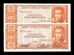 Bolivia Pareja 50 Pesos Bolivianos L.1962 Pick 162r Replacement Serie ZY SC UNC - Bolivie