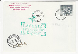 Enveloppe Signée Du Chef Des Opérations - Association NORD-SUD - LAPONIE 14e Expédition GECRP - Suède 17/03/87 - Programmi Di Ricerca