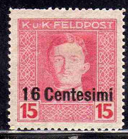 AUSTRIAN OCCUPATION OCCUPAZIONE AUSTRIACA 1917 1918 IMPERATORE EMPEROR CARL I CARLO CENT. 16c Su 15h MNH - Oest. Besetzung