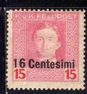 AUSTRIAN OCCUPATION OCCUPAZIONE AUSTRIACA 1917 1918 IMPERATORE EMPEROR CARL I CARLO CENT. 16c Su 15h MNH - Oest. Besetzung