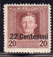 AUSTRIAN OCCUPATION OCCUPAZIONE AUSTRIACA 1917 1918 IMPERATORE EMPEROR CARL I CARLO CENT. 22c Su 20h MNH - Ocupación Austriaca