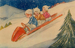 Sports D'hiver * CPA Illustrateur * Luge Bobsleigh * Enfants - Sports D'hiver