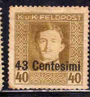 AUSTRIAN OCCUPATION OCCUPAZIONE AUSTRIACA 1917 1918 IMPERATORE EMPEROR CARL I CARLO CENT. 43c Su 40h USED USATO OBLITERE - Occ. Autrichienne