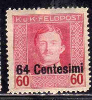 AUSTRIAN OCCUPATION OCCUPAZIONE AUSTRIACA 1917 1918 IMPERATORE EMPEROR CARL I CARLO CENT. 64c Su 60h MH - Oostenrijkse Bezetting