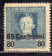 AUSTRIAN OCCUPATION OCCUPAZIONE AUSTRIACA 1917 1918 IMPERATORE EMPEROR CARL I CARLO CENT. 85c Su 80h MH - Oostenrijkse Bezetting