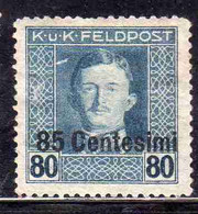 AUSTRIAN OCCUPATION OCCUPAZIONE AUSTRIACA 1917 1918 IMPERATORE EMPEROR CARL I CARLO CENT. 85c Su 80h MH - Oostenrijkse Bezetting