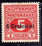 AUSTRIAN OCCUPATION OCCUPAZIONE AUSTRIACA 1918 SEGNATASSE POSTAGE DUE TASSE CENT. 6c Su 5h MNH - Ocupación Austriaca