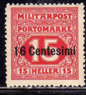 AUSTRIAN OCCUPATION OCCUPAZIONE AUSTRIACA 1918 SEGNATASSE POSTAGE DUE TASSE CENT. 16c Su 15h MH - Oostenrijkse Bezetting