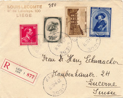 COVER 1939 RECOMMANDE LIEGE 1 - TO LUCERNE  SUISSE       : 2 SCANS - Covers & Documents