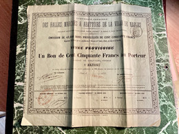 Cie Fermière  Des Hales , Marchés & Abattoirs De La Ville De Naples -------- Titre  Provisoire De 150 Frs - Agriculture