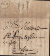 Drôme Marque Postale 25 TAULIGNAN 42x11 Noire (I12) Du 15 MAI 1826 (dateur 17/5) Pour Lyon Taxe Manuscrite 4 - 1801-1848: Precursors XIX