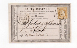 !!! CARTE PRECURSEUR CERES DE 1876 GC 24 ET CACHET D'AIGUILLON POUR NIORT - Precursor Cards