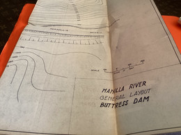 Plan Topographique Dessin  Du Barrage Manille Dam S Dam Site  Australia 1969  MANILLA RIVER DAM - Opere Pubbliche