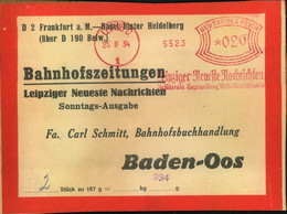 1934, Bahnhofszeitungen Mit Freistempel LEIPZIG Nach Baden-OOs - Covers