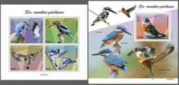 Central African Republic 2021 Kingfishers Set Of 5 Stamps In 2 Blocks - Songbirds & Tree Dwellers