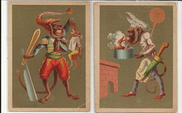 2 Cartes  Diable Coiffeur Cuisinier Publicité Au Dos Vins Caves Générales 51 Rue Phalsbourg - 1900-1949