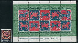 SWEDEN 1974 Christmas Coil Stamp And Block MNH / **..  Michel 875 + Block 6 - Unused Stamps