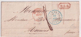 1847 - BELGIQUE - LETTRE De BRUXELLES (CACHET BLEU) => AMIENS (SOMME) ENTREE Par LILLE - 1830-1849 (Unabhängiges Belgien)