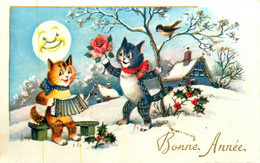 Chats Humanisés * CPA Mignonette Illustrateur * Neige Hiver Accordéon Lune Fleurs Roses * Chat Cat Cats Katze Humanisé - Katten