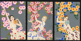 3 Cards Artist Signed G. Meschini - Lady Art Deco - Hand Painted / Ars Nova Dipinta A Mano / Peinte à La Main - Other Illustrators
