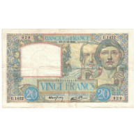 France, 20 Francs, Science Et Travail, 1940, U.1422, TTB+, Fayette:12.9, KM:92b - 20 F 1939-1942 ''Science Et Travail''