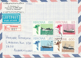 Faroe Islands Registered Air Mail Cover Sent To Denmark 26-4-1977 Complete Set Of 4 Ships - Faroe Islands