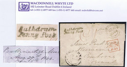 Ireland Wicklow Mining 1844 Ballymurtagh Mine To Cornwall With Italic "Rathdrum/Penny Post" In Olive-grey, Prepaid "1" - Préphilatélie