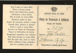 Cartão Do POSTO De PROTECÇÃO à INFANCIA (não Dar Chá, Café Ou Vinho!!)  Praça Do Brasil (Lg Rato) LISBOA Portugal - Membership Cards