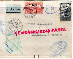 ALGERIE- ENVELOPPE AVION ALGER- COGNAC BALLET A JARNAC-CONTROLE POSTAL MILITAIRE 1939-GUERRE ESCADRON DROP Y - Aéreo