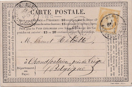 28679# CERES N° 55 CARTE PRECURSEUR Obl PARIS RUE DU PONT NEUF 1 DEC 1876 Pour CHAUDFONTAINE LIEGE LUIK Belgique - Precursor Cards