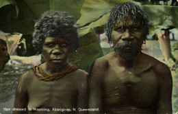 Australia, QUEENSLAND, Aboriginal Couple Hair Dressed In Mourning 1910s Postcard - Aborigenes