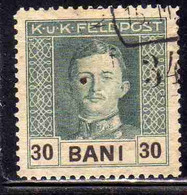 AUSTRIAN OCCUPATION OF ROMANIA OCCUPAZIONE AUSTRIACA 1918 EMPEROR CARL I 30b  USED USATO OBLITERE' - Besetzungen