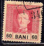 AUSTRIAN OCCUPATION OF ROMANIA OCCUPAZIONE AUSTRIACA 1918 EMPEROR CARL I 60b  USED USATO OBLITERE' - Bezetting