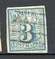 HAMB -  Yv. N°  4  Mi N° 4  FAUX Pas De Filigrane (o)  3s  Bleu-vert  Cote 180 Euro  BE   2 Scans - Hamburg