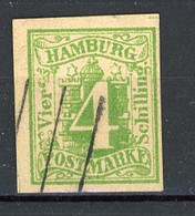 HAMB -  Yv. N°  5  Mi N° 5  FAUX Pas De Filigrane (o)  4s Vert-jaune  Cote 1650 Euro  BE   2 Scans - Hamburg