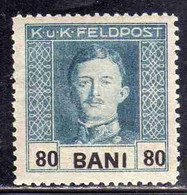 AUSTRIAN OCCUPATION OF ROMANIA OCCUPAZIONE AUSTRIACA 1918 EMPEROR CARL I 80b MH - Ocupaciones