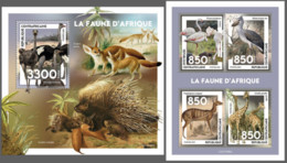 Central African Republic 2021 African Fauna Set Of 5 Stamps In 2 Blocks - Struisvogels