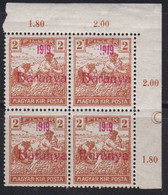 Kingdom Of SHS Baranja 1919, Definitive Of 2f, Quadruple, Overprint Type I And II, With A Sign On The MNH Rand - Unused Stamps